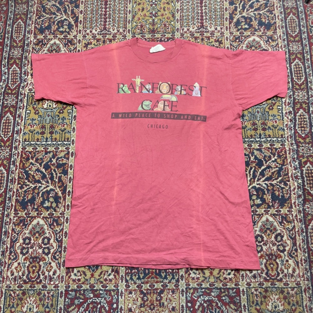 VTG 90s Rainforest Cafe Chicago T-Shirt Red Single Stitch Made in USA Large